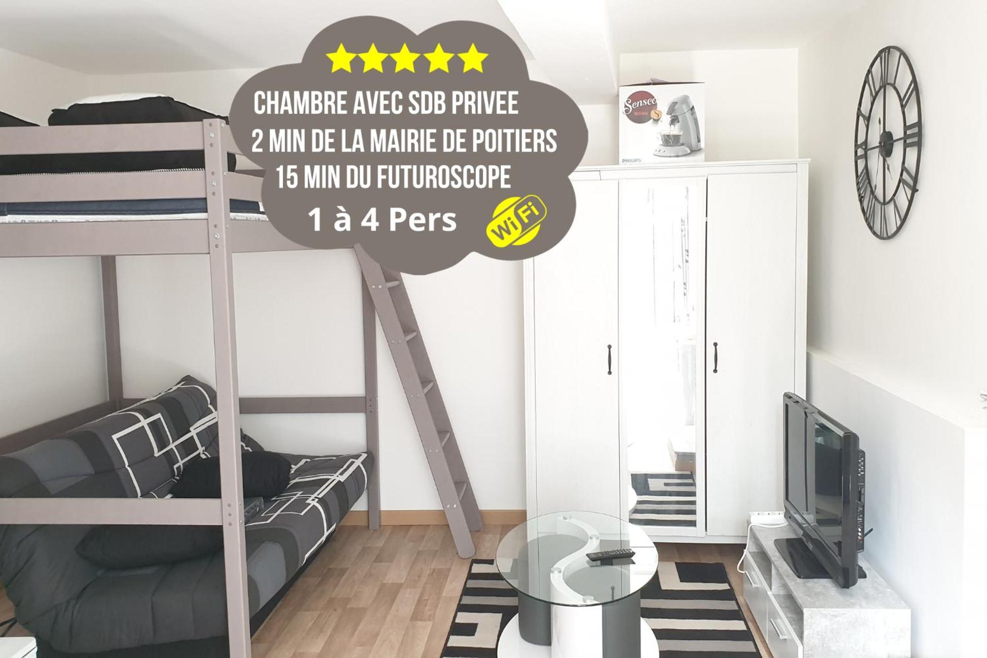 Chambres Poitiers Centre Ville - Salle De Bain, Refrigerateur, Tv Et Machine A Cafe Privatifs - Cuisine Commune - Terrasse - Hotel De Ville A 200M Exterior foto
